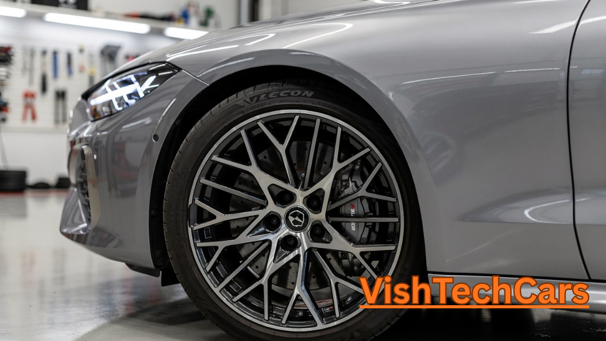 Close-up of Hyundai Aura diamond-cut alloy wheels and silver metallic paint finish.