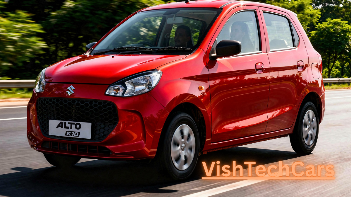 New Maruti Alto 2026 front design with modern grille and red color.