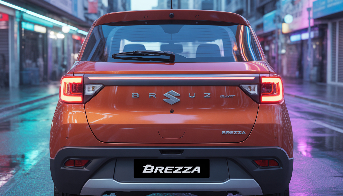 Rear look of 2026 Brezza with connected LED tail lights
